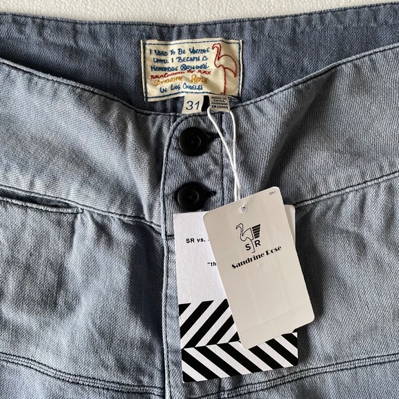 #41 SANDRINE ROSE by Free People French Worker Wide Leg Size 31 Light Wash Jeans - Picture 8 of 14